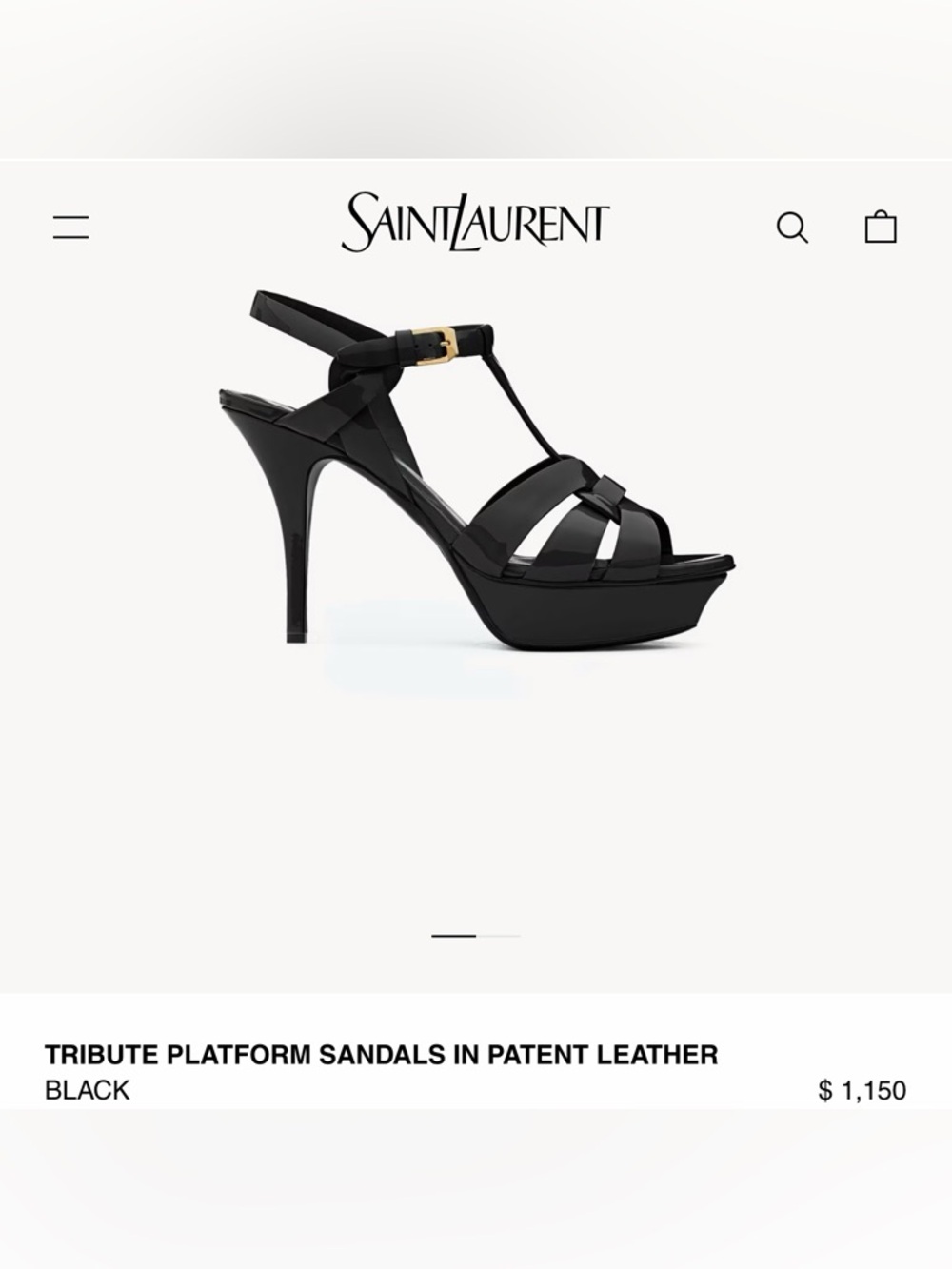 Saint Laurent Black Patent Leather Platform Sandals with Gold Buckle